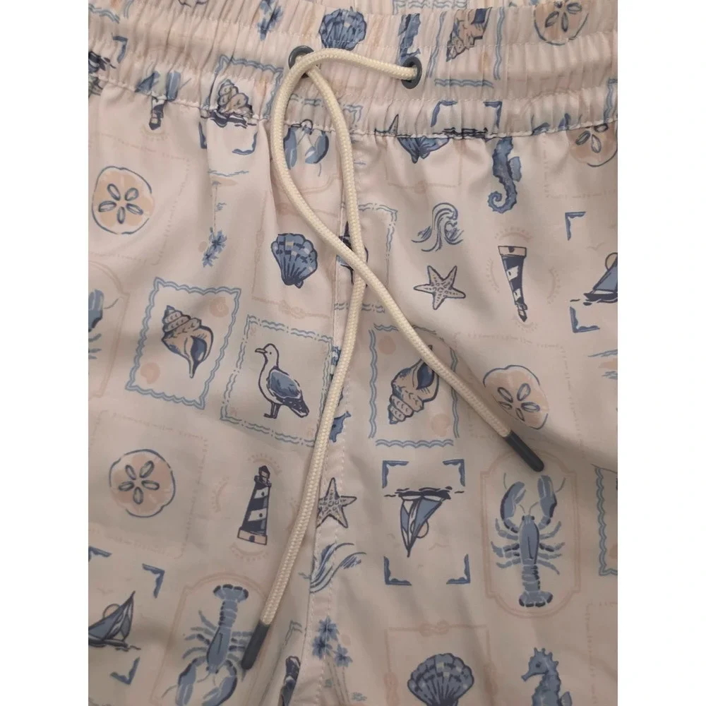 C&C California Mens Swim Trunks Medium Nautical Lobster Shell Print Blue White